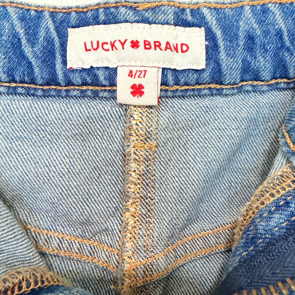 Vintage Lucky Brand Denim Midi Skirt Y2K Front Slit Blue Jean Skirt Size 27 - Picture 3 of 5